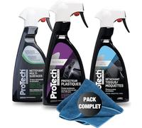 ProTechMC I Kit Nettoyage Intérieur Voiture - 3 Sprays 500 ml, Multi-Surfaces + Protecteur Plastiques + Détachant Tissus & Moquettes - Avec Chiffon Microfibre - Made in France