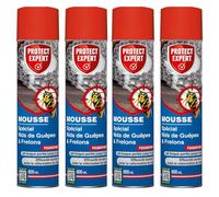 PROTECT EXPERT 4 Aérosols Anti-Guêpes & Frelons - Mousse - 4x600ml | Jet Longue Portée - Traitement à Distance - Pulvérisation Jusqu'à 3m - Action Choc & Foudroyante - GUEPMOUS600NX4