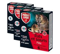 Protect Expert Anti Rats et Souris - Efficacité Radicale - Lieux secs & humides - 15 Sachets pâtes - 150g - Prêt à l'emploi - Une Ingestion Suffit- Très Appétent RASOU150N