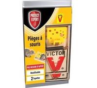PROTECT EXPERT Lot De 2 Tapettes À Souris Préappâtées - Socle Bois Certifié FSC - Armement Facile - Réutilisable - Pas Besoin D'Appât SOUTAP2N