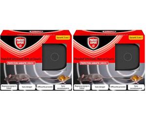PROTECT EXPERT Ultrason Rats & Souris - Répulsif Anti Rats & Souris - sans Accoutumance - Repousse Jusqu'à 150m² - Protection Garantie 24h/24 - Noir ULTRARASOU (Lot de 2)
