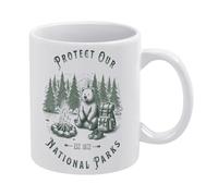Protect Our National Parks-15 Tasse à café en céramique blanche de 325 ml, tasse à thé imprimée des deux côtés avec poignée ergonomique en C et fond épais en porcelaine pour la maison, le bureau, la