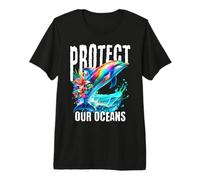 Protect Our Oceans Rainbow Dolphin Eco Awareness Art T-Shirt Haut de Gamme
