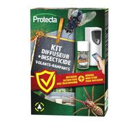 Protecta® - Kit Diffuseur Insecticide Automatique Programmable + Aérosol Pyrèthre 250 ml - Anti-Mouches, Moustiques & Insectes Volants et Rampants - Protection 24h/24 (1 diffuseur + 1 aérosol)