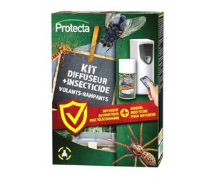 Protecta® - Kit Diffuseur Insecticide Automatique Programmable + Aérosol Pyrèthre 250 ml - Anti-Mouches, Moustiques & Insectes Volants et Rampants - Protection 24h/24 (1 diffuseur + 1 aérosol)