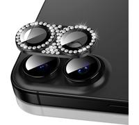 Protecteur Caméra Arrière Iphone 16 / Iphone 16 Plus - Verre Trempé 9h Hd Anti-Rayures, Décor Pailleté Et Bague Alliage Aluminium, Pose Sans Bulles (Noir)