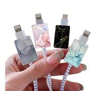 Protecteur de Câble Mignon et Coloré pour Le Chargeur de l'iPhone Type-C, Motif Marbré Luxueux, Protecteur de Cordon de Charge, Dévoreur de Câbles, Économiseur de Chargeur d'iPhone [Jeu de 4 Pièces]