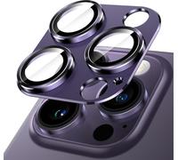 Protecteur De Lentille Appareil Photo Pour Iphone 14 Pro 6,1 Pouces Et Iphone 14 Pro Max 6,7 Pouces, Couverture Complète Verre Trempé 9h, Anneau Et Plaque Métal Mat, 1 Unité (Violet Foncé)
