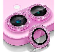 Protecteur De Lentille Caméra Pour Iphone 16 Et 16 Plus - Verre Trempé 9h Hd, Cadre Métallique Décor Paillettes Rose