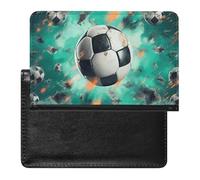 Protecteur de passeport imprimé football, protecteur de passeport durable, protecteur de passeport de voyage, noir, taille unique, contemporain, Noir , Taille unique, Contemporain