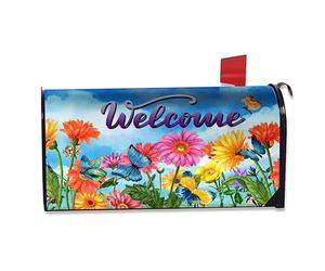 Protecteur de Poteau de boîte aux Lettres, couvertures boîte aux Lettres à Ressort magnétiques, Belles couvertures Papillons flottants, 18x21 Pouces, Couverture à Fleurs colorée, Taill