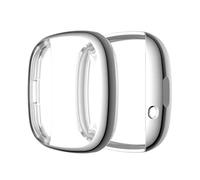 Protecteur d'écran Couverture de boîtier de placage Processus de Couleur métallique TPU Protection de boîtier Antichoc complète Coque de Pare-Chocs Mince pour Fitbit Versa 3 Fitbit Sense (Argent)