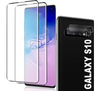 Protecteur Écran Verre Trempé Samsung Galaxy S10 - 2 Écrans + 2 Objectifs, Anti-Traces 9H, HD Ultra-Transparent 99,99%, Compatible Déverrouillage Empreintes, Couverture 3D
