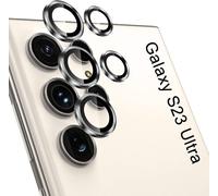 Protecteur Lentille Caméra Compatible Samsung Galaxy S23 Ultra ¿ Verre Trempé Hd + Cadre En Alliage D'aluminium 360° Anti-Rayures, Argent, Installation Facile