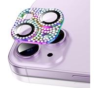 Protecteur Lentille Caméra Pailletée Pour Iphone 14/14 Plus/15/15 Plus - Verre Trempé 9h Anti-Rayures Antichoc Hd, Bague Métal Colorée, Installation Sans Bulles