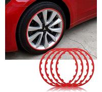 Protecteurs De Jantes en Alliage, 16/17/18/19/20 Pouces, Lot De 4, éConomiseurs De Jante, Anneau De Protection D'Enjoliveur De Bord De Roue, Anti Collision, Anti Rayures,Rouge,17in