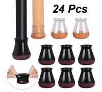 Protecteurs de sol pour pieds de chaise, 24 pièces, pour planchers en bois dur, housses de chaises en Silicone, coussinets de meubles, curseurs avec fond en feutre enveloppé noir