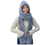 Protecteurs Gants Chauds Femmes Écharpe Chapeau Oreille Chapeau Mignon Peluche Épais Ensemble Casquettes de Baseball Chapeaux de Cuisine, gris, taille unique