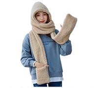 Protecteurs Gants Chauds Femmes Écharpe Chapeau Oreille Chapeau Mignon Peluche Épais Ensemble Casquettes de Baseball Chapeaux de Cuisine, beige, taille unique