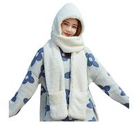 Protecteurs Gants Chauds Femmes Écharpe Chapeau Oreille Chapeau Mignon Peluche Épais Ensemble Casquettes de Baseball Chapeaux de Cuisine, blanc, Taille unique