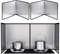 Protection anti-éclaboussures pliable 2 côtés en acier inoxydable pour la cuisine - Bouclier de graisse réglable avec résistance à la chaleur (50 x 50 x 50 cm)