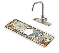 Protection contre les éclaboussures de robinet, protection contre les éclaboussures d'évier, tapis de drainage robinet super absorbant, antidérapant, tapis d'évier à imprimé floral vintage, assiet