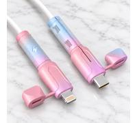 Protection de connecteur de câble de charge, dégradé pastel avec couvercle | Un bouchon anti-poussière attaché se replie sur le connecteur débranché, tandis que le manchon long couvre la transition du