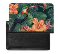Protection de passeport pour passeport, plante tropicale, oiseau, fleurs imprimées, protection de passeport durable, protection de passeport de voyage, noir, taille unique, contemporain, Noir , Taille