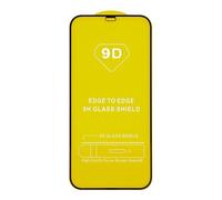 Protection d'écran en verre trempé 9D pour iPhone 15 Pro, dureté 9H, couverture complète, clarté HD, installation sans bulles et bords arrondis noirs.