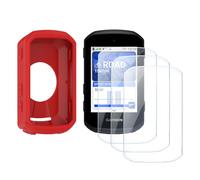 Protection d'écran pour GPS Garmin Edge 850/Edge 550 (lot de 3 + 1) et coque en silicone, film en verre trempé anti-rayures haute définition couverture complète (rouge)