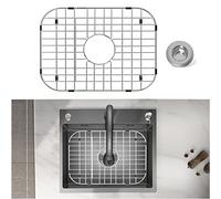 Protection d'évier en acier inoxydable 47,7 x 34,5 cm avec drain central, étagère d'évier en métal pour fond d'évier, grille d'évier de cuisine et protecteurs d'évier avec filtre d'évier (47,7 x 34,5