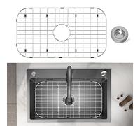 Protection d'évier en acier inoxydable 66 x 35,6 cm avec drain central, grille d'évier en métal pour fond d'évier, grille d'évier de cuisine et protecteurs d'évier avec filtre d'évier (66 x 35,6 cm,