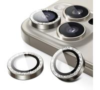 Protection D'objectif En Verre Trempé 9h Pour Iphone 16 Pro 6,3 Pouces & Iphone 16 Pro Max 6,9 Pouces - Anneau Métal Pailleté Bling, Hd Transparent Anti-Rayures, Série 1 Titane Naturel