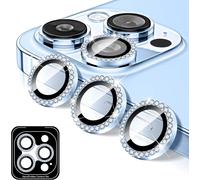 Protection D'objectif En Verre Trempé Pour Iphone 14 Pro / 14 Pro Max - Anneau Métallique Pailleté Effet Diamant, 9h Anti-Rayures, Installation Facile, Transparence Hd