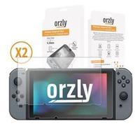 Protection écran pour Nintendo Switch en Verre Trempé Orzly - PACK DE 2 FILMS - Premium Ultra Résistant en Verre Trempé - Revêtement Oléophobe 100% Transparent pour protéger l'écran 6.2 pouces de la c