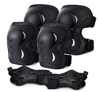 Protection Enfant Adulte Ensemble de Protection avec Genouillères, Coudières et Protèges-Poignets 6 en 1 pour Le Patinage , Planche à roulettes, Scooter, Vélo, Cyclisme (noir2, L)