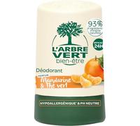 Protection et bien-être 24H avec le déodorant bille hypoallergénique L'ARBRE VERT, parfum mandarine et thé vert, format 50ml - Lot de 3