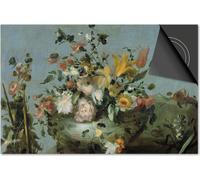Protection induction 76x51,5 - plaque de recouvrement induction mat- Dietrix protection table de cuisson- DELUXE - Fleurs et plantes - Bouquet de fleurs vintage sur bleu
