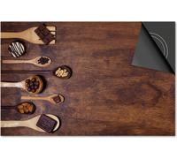 Protection induction 76x51,5 - plaque de recouvrement induction mat- Dietrix protection table de cuisson- Base - café et chocolat - cuillère à chocolat sur bois