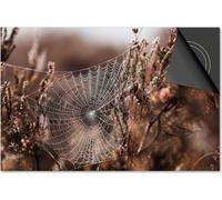 Protection induction 78x52 - plaque de recouvrement induction matt- Dietrix Protection de table de cuisson- Exclusif - Automne - Rosée matinale des toiles d'araignée