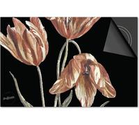 Protection induction 90x52 - plaque de recouvrement induction mat- Dietrix Protection de table de cuisson- Exclusif - Botanical - Tulipe sauvage sur noir