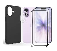 Protection intégrale Lot de 2 Verre Trempé pour Apple Iphone 17 6.3""+ Lot de 2 Verre Trempé Caméra Arrière + Coque souple silicone Noir - Visiodirect -