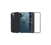 Protection intégrale Verre Trempé pour iPhone 12 Pro Max + Verre Trempé Caméra Arrière + Coque souple silicone Noire - -