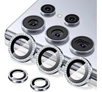 Protection lentille appareil photo Samsung Galaxy S25 Ultra - verre trempé HD 9H anti-rayures, bague en alliage d'aluminium, décor strass brillant, bleu