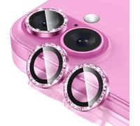 Protection Lentille Caméra Iphone/Iphone Plus Double Objectif ¿ Verre Trempé 9h Hd Transparent Et Anneau Métal Pailleté, Compatible Coque, Kit 2 Pièces