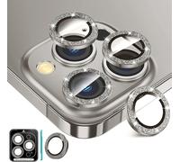 Protection Lentille Caméra Verre Trempé 9h Pour Iphone 15 Pro / 15 Pro Max ¿ Bague Unique En Aluminium, Anti-Rayures, Anti-Traces, Compatible Coque, Effet Pailleté, Pose Sans Bulles