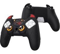 Protection Manette pour ps5 Coque Housse Silicone avec Capuchon pour ps5 Joystick Grip et Sticker Pavé Tactile,Cover Skin Compatible avec Station de Charge,Cute Demon-Noir