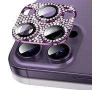 Protection Objectif Caméra Iphone 13 Pro / 13 Pro Max - Verre Trempé 9h Anti-Rayures, Anneau Aluminium & Finition Pailletée Violet, Haute Définition