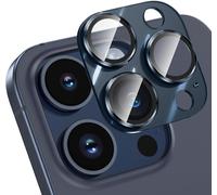 Protection Objectif Caméra Pour Iphone 15 Pro / 15 Pro Max - Verre Trempé 9h Ultra Hd & Bague Aluminium Bleu, Anti-Rayures Et Anti-Chocs, Motif Cd, Installation Facile