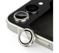 Protection Objectif Samsung Galaxy Z Flip 5 ¿ Bague Métal & Verre Trempé 9h Haute Transparence, Anti-Empreintes, Texture 3d (1 Pièce, Crème)